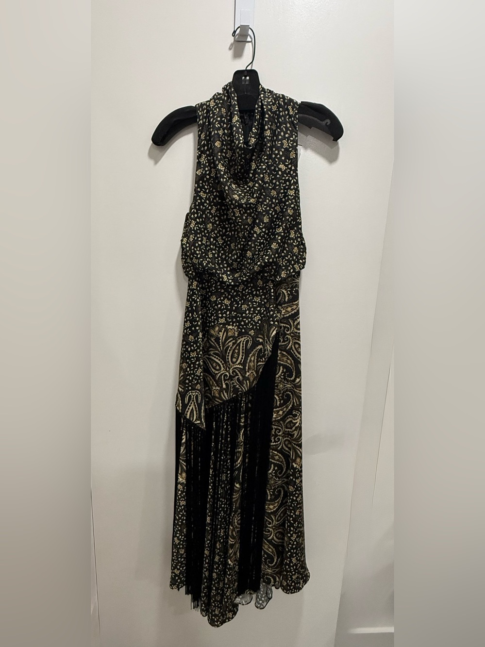 NEW Jonathan Simkhai Black and Gold Paisley Fringe Maxi Dress